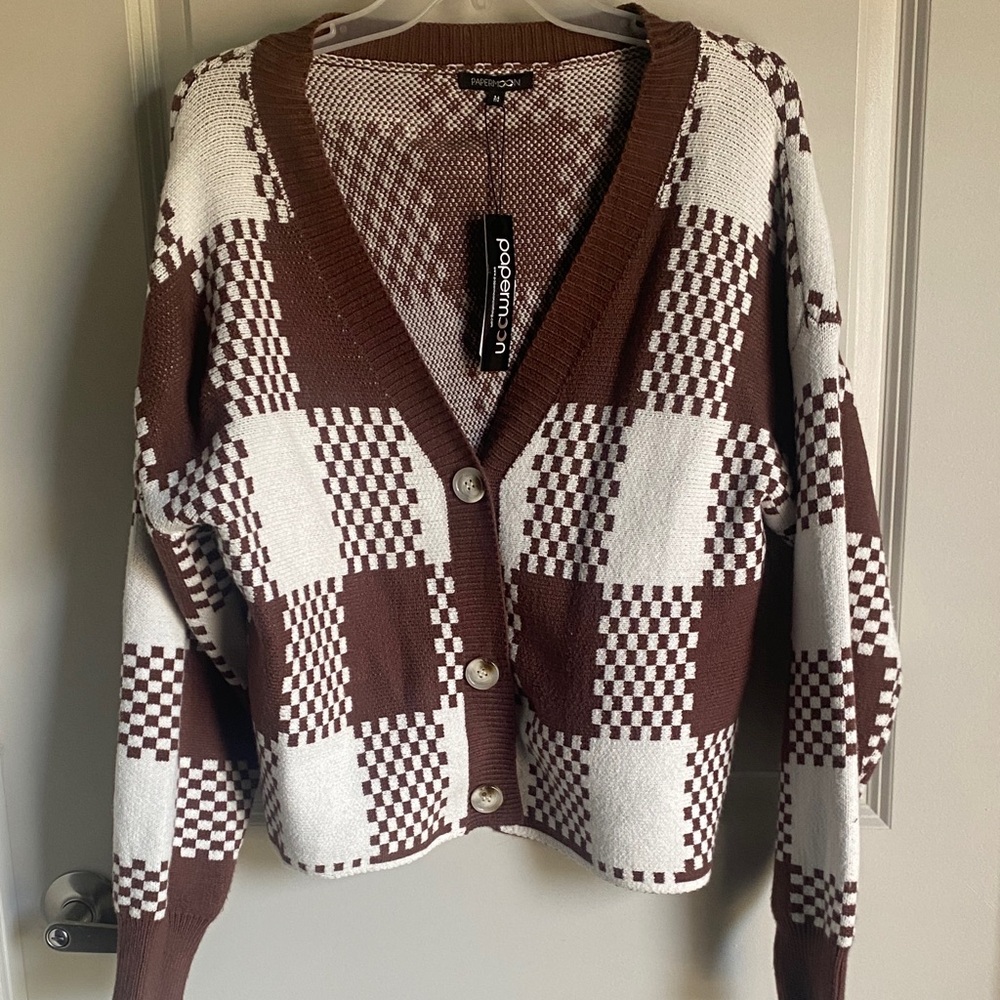 Papermoon Brown and White Checkered Cardigan